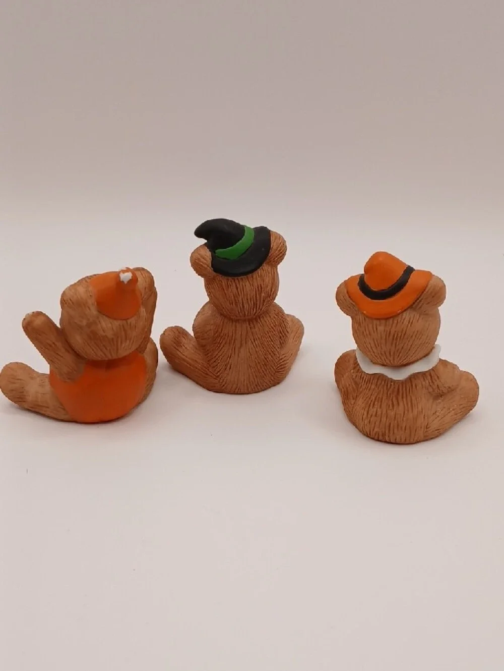 3 Homco Halloween Pumpkin Jack-o-Lantern Bear Figurines #'s 5311 & 1413